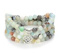 Idées cadeaux celtiques 108 perles de pierre mala bracelet collier en cristal avec noeud infini porte-bonheur (Amazonite)