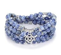 Idées cadeaux celtiques 108 perles de pierre mala bracelet collier en cristal avec noeud infini porte-bonheur (Agate Dentelle Bleue (Blue Lace Agate))