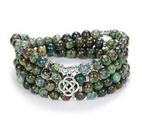 Idées cadeaux celtiques 108 perles de pierre mala bracelet collier en cristal avec noeud infini porte-bonheur (Turquoise Africaine (African Turquoise))