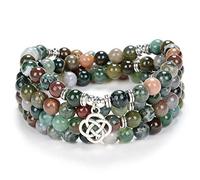 Idées cadeaux celtiques 108 perles de pierre mala bracelet collier en cristal avec noeud infini porte-bonheur (Agate indienne (Indian Agate))