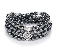 Idées cadeaux celtiques 108 perles de pierre mala bracelet collier en cristal avec noeud infini porte-bonheur (Hématite (Hematite))
