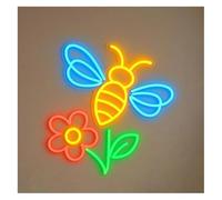 Idées cadeaux créatives pour enseignes lumineuses Enseigne lumineuse néon Abeilles et Fleurs, intensité variable, décoration nature jardinage, salon, 40 cm