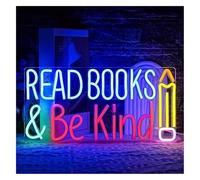Idées cadeaux créatives pour enseignes lumineuses Lampe lumineuse néon « Lire un livre, être gentil » pour salle d'étude, bibliothèque, de lecture, chambre d'enfant(42X21cm)