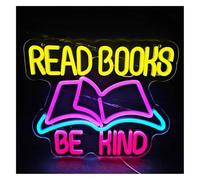 Idées cadeaux créatives pour enseignes lumineuses Lampe lumineuse néon « Lire un livre, être gentil » pour salle d'étude, bibliothèque, de lecture, chambre d'enfant(42X32cm)