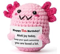 Idées cadeaux d'anniversaire pour fille de 11 ans - Mini peluche axolotl au crochet avec carte de 11e anniversaire, décoration de casier de chambre kawaii, cadeau tendance pour adolescent