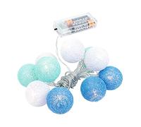 Idées du Cœur - Guirlande lumineuse sphérique avec 10 LED - Fonctionne avec piles - 10 boules en coton en 3 couleurs - Diamètre 35 mm par boule - Avec minuterie (blanc, menthe, bleu clair)