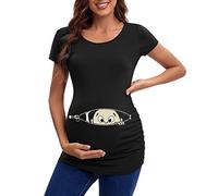Idées grossesse annonce femmes maternité manches courtes col ras du cou mignon lettre avec pots imprimés T-shirts pendant la grossesse allaitement haut femme hiver, Noir , L