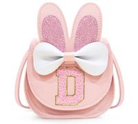 Idefair Sac à main pour filles, cadeau d'anniversaire pour enfants de 3, 4, 5, 6, 7, 8, 9, 10 ans, mini sac à bandoulière, portefeuille en forme de lapin, rose, Letter D, Mignon