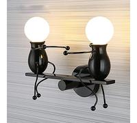 iDEGU 2 Lampes Applique Murale Interieur Lampe Murale Moderne Design Créative Bascule Humanoïde Lampe de Mur Art Déco Éclairage E27 pour Chambre D'enfants, Couloir, Escalier (Noir)