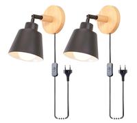 iDEGU 2 Pack Appliques Murales Rétro Vintage E27 Luminaire Industriel en Bois et Métal Réglable Lampe Murale Interieur avec Prise et Interrupteur Applique Moderne pour Chambre Salon Café (Noir)