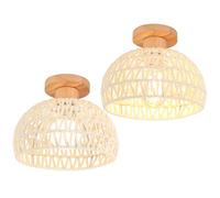 iDEGU 2 Pack Plafonnier Vintage 25CM Lustre Industriel en Bois et Rotin Cage Abat-jour Lampe de Plafond E27 Luminaire Décoration Éclairage Plafond pour Chambre Entrée Couloir Café (Blanc Crème)