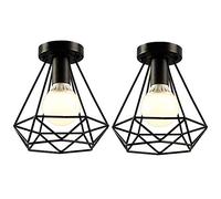 iDEGU 2 Pack Plafonniers Industrielles 20cm Métal Cage Noir Vintage Suspension Luminaire Rétro Lampe de Plafond E27 Luminaire d'eclairage pour Salon Chambre Café Bar Restaurent - Forme Diamant