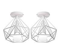 iDEGU 2 pack Plafonniers Rétro Industriel Ø20cm Luminaire Abat-jour en Metal Design Cage Diamant Lustre Lampes de Plafond pour Chambre Salon Couloir Cuisine, Blanc