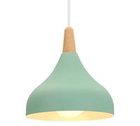 iDEGU 20CM Lustre Suspension Rétro Suspension Luminaire Moderne Style Goutte Chapeau Plafonnier E27 Métal Bois Lampe Suspension pour Chambre Salle à Manger Cuisine Salon (Vert 1 Pack)