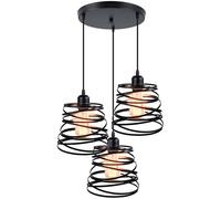 iDEGU 3 Lampes Suspension Luminaire Créatif Lustre Industriel Lampe Plafonnier de Design à Spirale en Cascade E27 Éclairage de Plafond Vintage Suspension pour Chambre Salon Cuisine (20cm Noir, Cercle)