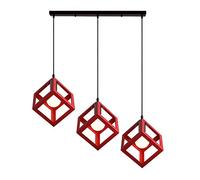 iDEGU 3 Lampes Suspension Luminaire Moderne Lustre Plafonnier Style Geometrique Lampe de Plafon en Forme de Cube pour Chambre à Coucher, Salon, Salle à Manger, Cuisine - 16 CM, Rouge