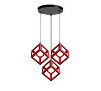 iDEGU 3 Lumières Lustre Suspension Vintage Style Geometrique Lampe de Suspension Luminaire en Forme de Cube Métal Plafonnier pour Chambre à Coucher, Salon, Salle à Manger, Cuisine - 16 CM, Rouge