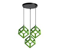 iDEGU 3 Lumières Lustre Suspension Vintage Style Geometrique Lampe de Suspension Luminaire en Forme de Cube Métal Plafonnier pour Chambre à Coucher, Salon, Salle à Manger, Cuisine - 16 CM, Vert