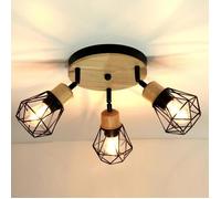 iDEGU 3 Spots de Plafond Industriel,Plafonnier Spot Vintage en Bois et Métal Abat-jour Design Cage Style Edison pour Cuisine Couloir
