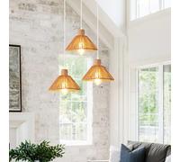 iDEGU 3lampes Suspension Luminaire Industriel,E27 Lampe de Plafond Vintage en Rotin et Bois Style Rural Pastoral pour Salon Chambre