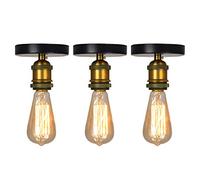 iDEGU 3x Luminaire Plafonnier Industriel avec E27 Douilles de Lampe en Métal, Style Edison, Laiton Antique