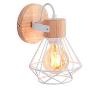 iDEGU Applique Murale Industrielle, 16CM Vintage Lampe Murale Interieur en Bois Fer Rétro Design Lustre Plafonnier Réglable Luminaire E27 Éclairage Mural pour Chambre Salon Couloir Cuisine (Blanc)