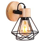 iDEGU Applique Murale Industrielle, 16CM Vintage Lampe Murale Interieur en Bois Fer Rétro Design Lustre Plafonnier Réglable Luminaire E27 Éclairage Mural pour Chambre Salon Couloir Cuisine (Noir)