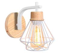 iDEGU Applique Murale Industrielle, 16CM Vintage Lampe Murale Interieur en Fer Bois Decoration Rétro Luminaire E27 Éclairage Mural pour Chambre Salon Couloir Cuisine (Blanc)