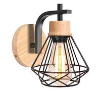 iDEGU Applique Murale Industrielle, 16CM Vintage Lampe Murale Interieur en Fer Bois Decoration Rétro Luminaire E27 Éclairage Mural pour Chambre Salon Couloir Cuisine (Noir)