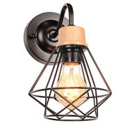 iDEGU Applique Murale Industrielle E27 Luminaire Abat-jour en Bois et Métal Design Cage 16CM Rétro Éclairage Mural Vintage Lampe Murale Interieur pour Chambre Salon Couloir Cuisine Café (Noir)