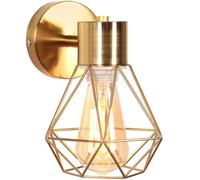 iDEGU Applique Murale Interieur Vintage Lampe Murale Design Industriel Plafonnier Luminaire E27 en Métal Rétro Réglable Éclairage Mural pour Chambre Salon Cuisine Café (16cm Cage, Or)