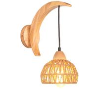 iDEGU Applique Murale Intérieure en Bois et Rotin Suspension Luminaire Industrielle Design Croissant E27 Éclairage Mural Réglable Lampe Murale Vintage pour Chambre Salon Cuisine Entrée Café (Marron)