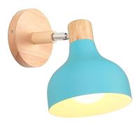 iDEGU Applique Murale Interieure Rétro 15CM Lampe Murale Réglable en Bois Métal E27 Luminaire Industriel Spot LED Plafonnier Vintage Éclairage Mural pour Salon Chambre Salle de Bain (Bleu)