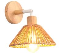 iDEGU Applique Murale Intérieure Rétro E27 Lampe Murale en Bois Métal Style Bohème 22cm Luminaire Abat-jour en Rotin Réglable Plafonnier Applique Déco Vintage pour Chambre Salon Café Couloir (Brun)