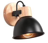 iDEGU Applique Murale Interieure Spot LED 15cm Rétro Lampe Murale Insustrielle en Bois Fer Design Vintage Luminaire Réglable Lustre Plafonnier E27 Éclairage Mural pour Chambre Cuisine Salon (Noir)