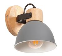 iDEGU Applique Murale Interieure Spot LED 15cm Rétro Lampe Murale Insustrielle en Bois Fer Design Vintage Luminaire Réglable Lustre Plafonnier E27 Éclairage Mural pour Chambre Cuisine Salon (Gris)