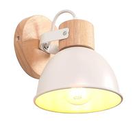 iDEGU Applique Murale Interieure Spot LED 15cm Rétro Lampe Murale Insustrielle en Bois Fer Design Vintage Luminaire Réglable Lustre Plafonnier E27 Éclairage Mural pour Chambre Cuisine Salon(Blanc Mat)