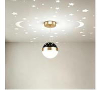 iDEGU LED Lustre de Projection Moderne,15cm Suspension Luminaire Abat-jour en Rond avec Projection d'étoile et Lune,Lumière froide