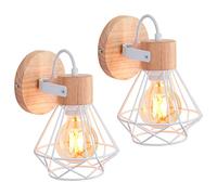 iDEGU Lot de 2 Applique Murale Industrielle, 16CM Vintage Lampe Murale Interieur en Bois Fer Rétro Design Lustre Plafonnier Réglable Luminaire E27 Éclairage Mural pour Chambre Salon Entrée (Blanc)