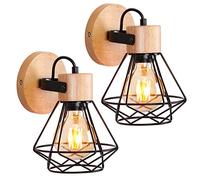 iDEGU Lot de 2 Applique Murale Industrielle, 16CM Vintage Lampe Murale Interieur en Bois Fer Rétro Design Lustre Plafonnier Réglable Luminaire E27 Éclairage Mural pour Chambre Salon Entrée (Noir)