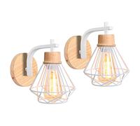 iDEGU Lot de 2 Applique Murale Industrielle, 16CM Vintage Lampe Murale Interieur en Fer Bois Decoration Rétro Luminaire E27 Éclairage Mural pour Chambre Salon Couloir Cuisine (Blanc)
