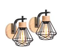 iDEGU Lot de 2 Applique Murale Industrielle, 16CM Vintage Lampe Murale Interieur en Fer Bois Decoration Rétro Luminaire E27 Éclairage Mural pour Chambre Salon Couloir Cuisine (Noir)