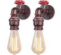 iDEGU Lot de 2 Applique Murale Industrielle, Vintage Lampe Murale Style de Tuyau Rétro Art Déco Lampe de Mur pour Bar Cuisine Restaurant Café Couloir (Rouge, Robinet L)
