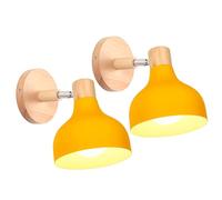 iDEGU Lot de 2 Applique Murale Interieure Rétro 15CM Lampe Murale Réglable en Bois Métal E27 Luminaire Industriel Spot LED Plafonnier Vintage Éclairage Mural pour Salon Chambre Salle de Bain (Jaune)