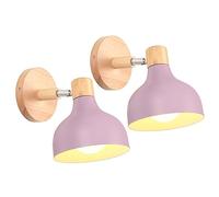 iDEGU Lot de 2 Applique Murale Interieure Rétro 15CM Lampe Murale Réglable en Bois Métal E27 Luminaire Industriel Spot LED Plafonnier Vintage Éclairage Mural pour Salon Chambre Salle de Bain (Violet)