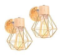 iDEGU Lot de 2 Appliques Murales Industrielles Design Cage Vintage Lampe Murale Interieur en Bois Métal Ajustable Luminaire E27 Plafonnier Lampe de Mur pour Chambre Couloir Salon (Style-B Or Brillant)