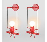 iDEGU Lot de 2 Appliques Murales Interieur Lampe Murale Moderne Design Balançoire Humanoïde Lampe de Mur Créative Art Déco Éclairage E27 pour Chambre D'enfants Couloir Escalier (Rouge)