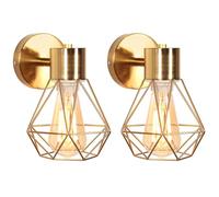 iDEGU Lot de 2 Appliques Murales Interieur Vintage Lampe Murale Design Cage Industriel Plafonnier Luminaire E27 en Métal Rétro Réglable Éclairage Mural pour Chambre Salon Cuisine Café (16cm, Or)