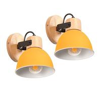 iDEGU Lot de 2 Appliques Murales Interieures 15cm Rétro Spot LED Lampe Murale Insustrielle en Bois Fer Vintage Luminaire Réglable Lustre Plafonnier E27 Éclairage Mural pour Chambre Salon (Jaune)