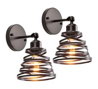 iDEGU Lot de 2 Appliques Murales Intérieures Industrielle 15cm E27 Luminaire Plafonnier à Spirale en Cascade en Métal Réglable Éclairage Plafond Lampe Murale Vintage pour Chambre Salon Café (Noir)
